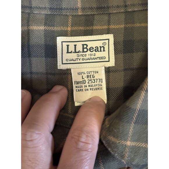 LL BEAN Plaid Green Button Down Shirt Classic Button Flannel Western Preppy L - Picture 3 of 9